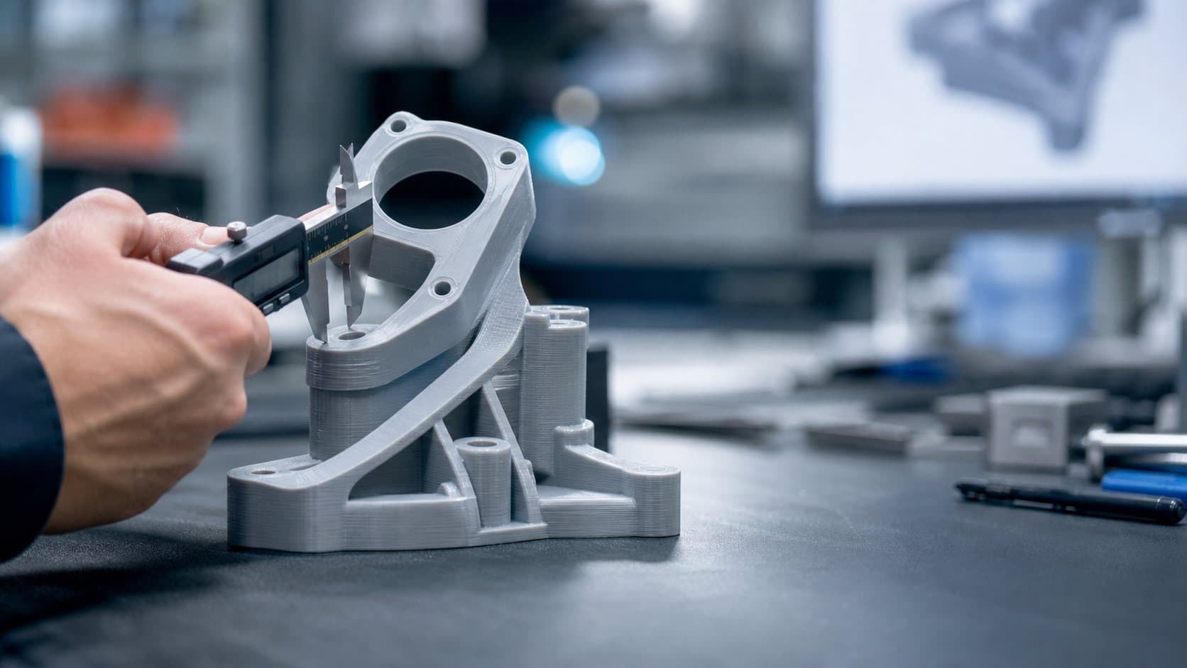 Prototipo funzionale stampato in 3D controllato con calibro